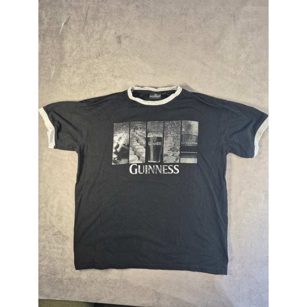 Guinness Official Merchandise Mens L Black Ringer T-Shirt Beer Graphic Stout Tee